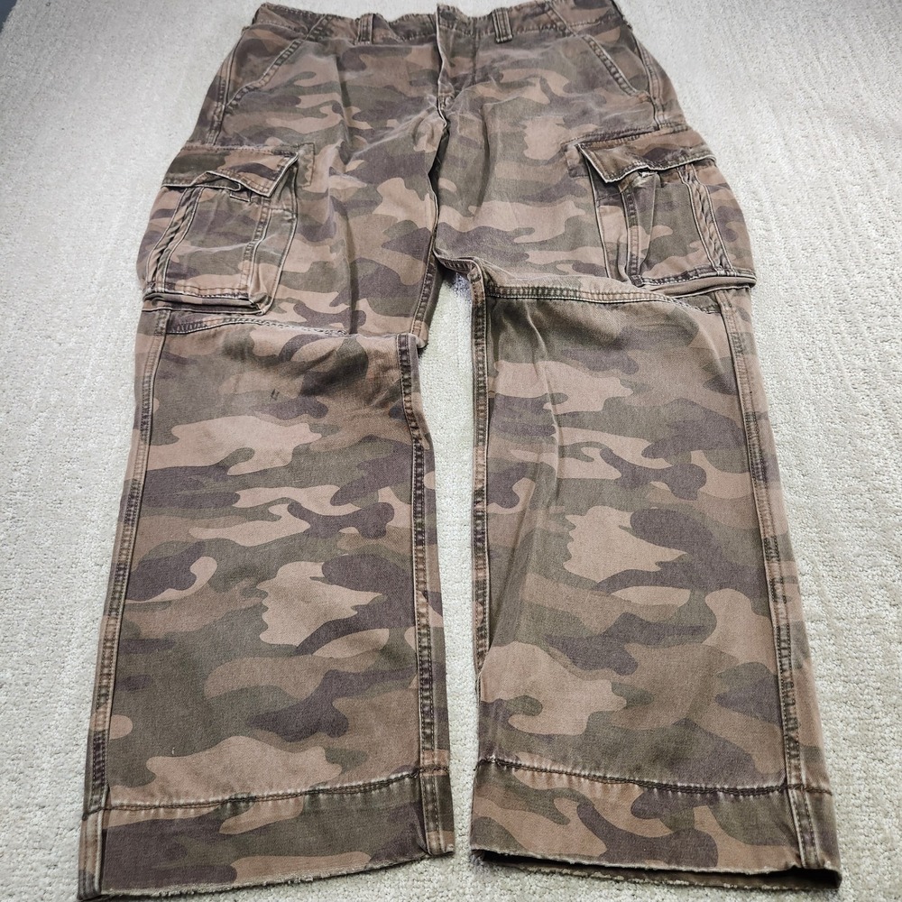 Vintage No Boundaries Camo Cargo Pants Men 36x30 Microsanded Heavy Twill Baggy